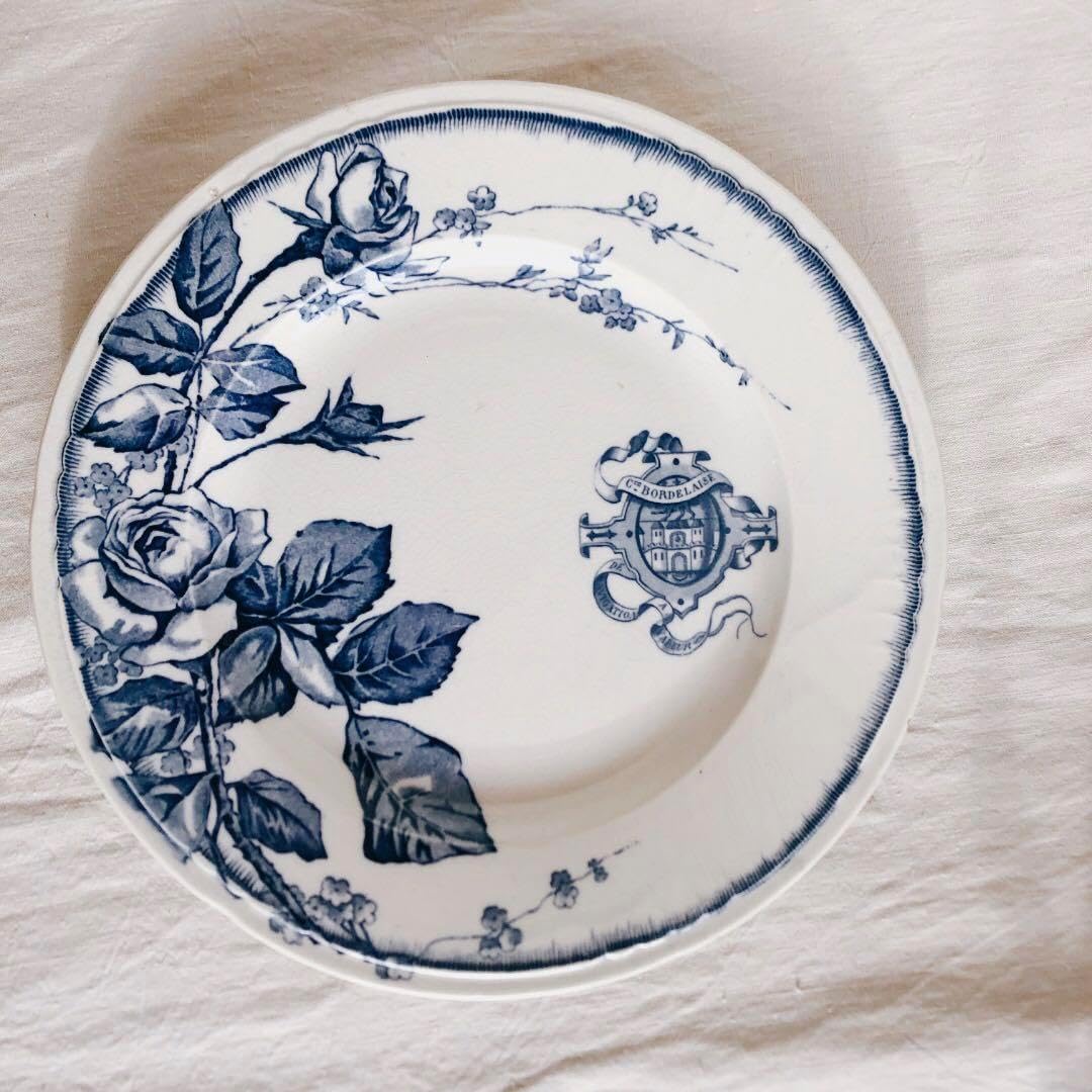 アンティーク] 港湾風景と花が描かれた絵皿 [アンティーク] 港湾風景と