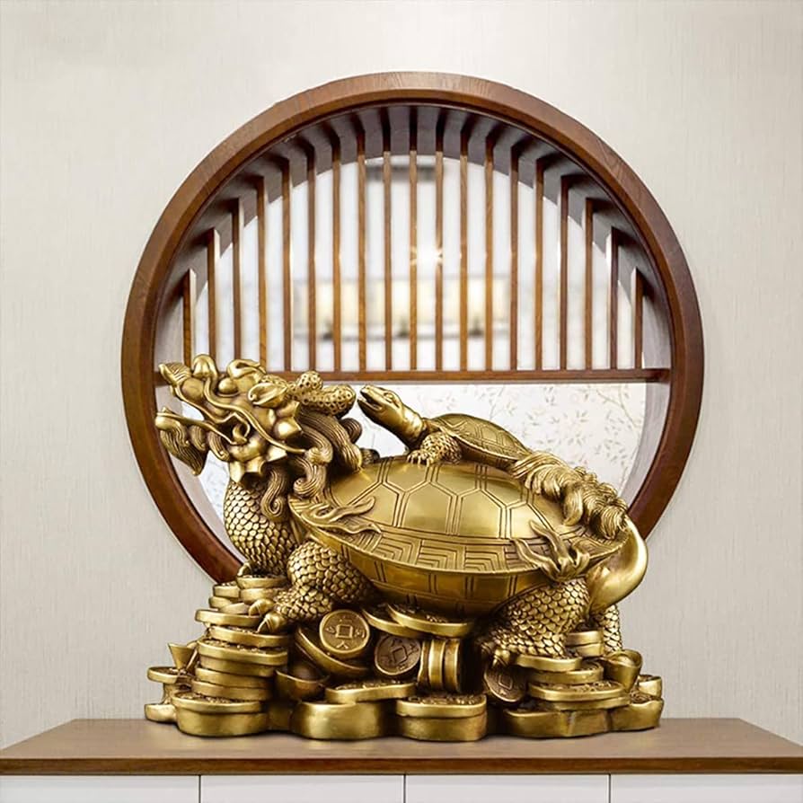 銅製 龍頭亀 八卦銅亀 応接間 書斎 茶室 執務室 開運 風水 辟邪 工芸品