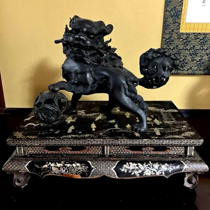 Amazon｜銅製 玉取獅子香炉 螺鈿細工 中国 唐物 古銅 唐銅 香炉台 飾り