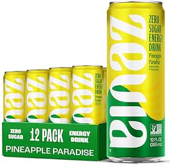Amazon.com : Zevia Zero Sugar Energy Drink, Pineapple Paradise, 12
