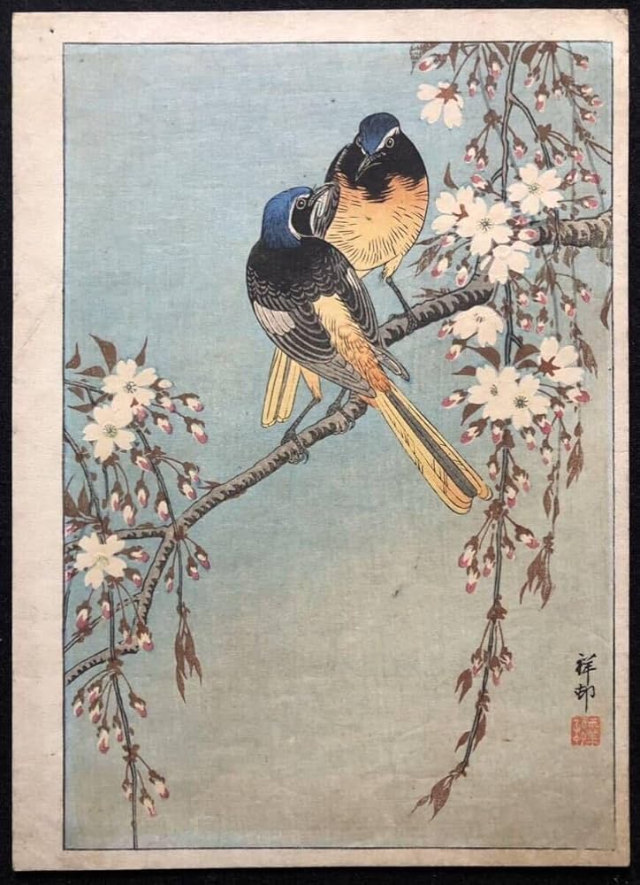 張其冀 長尾鳥 梅 木版画 張其冀 長尾鳥 梅 木版画