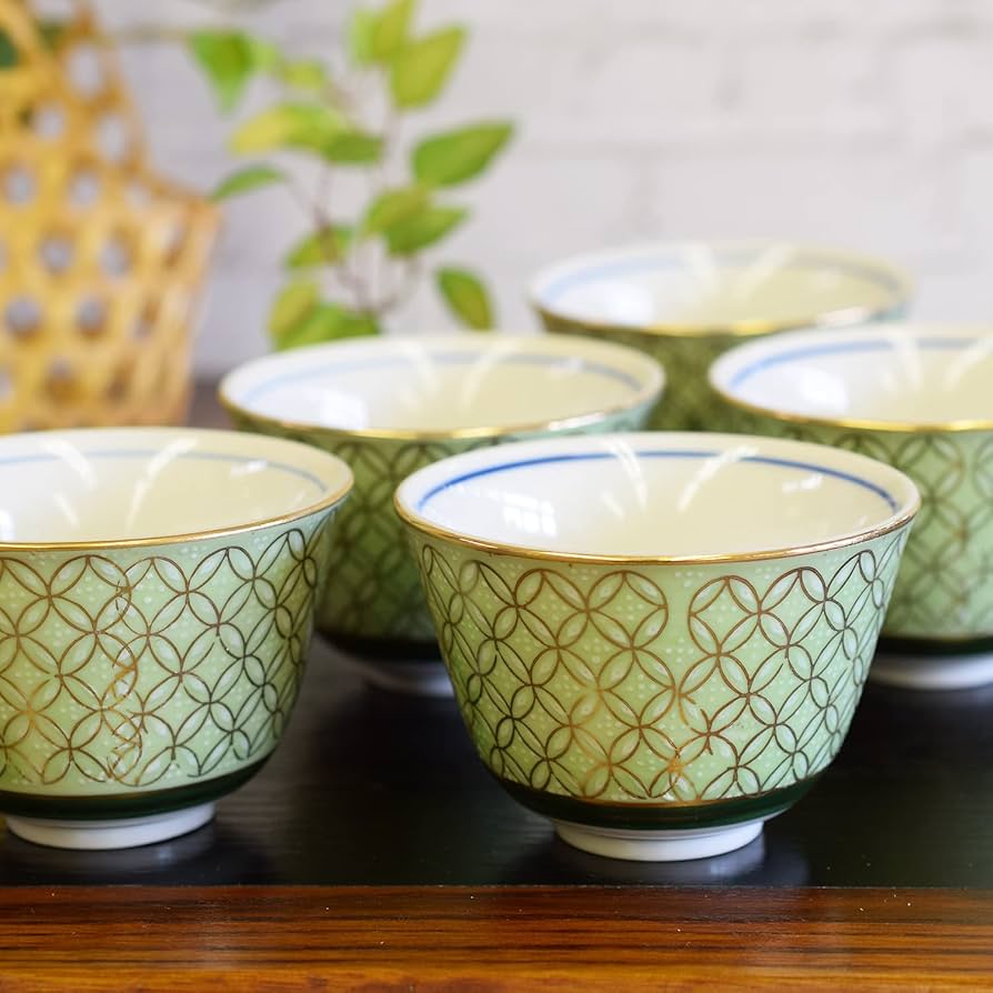 2086 九谷焼 青粒 茶器セット 急須1客 湯呑蓋付5客 金彩 【公式通販】