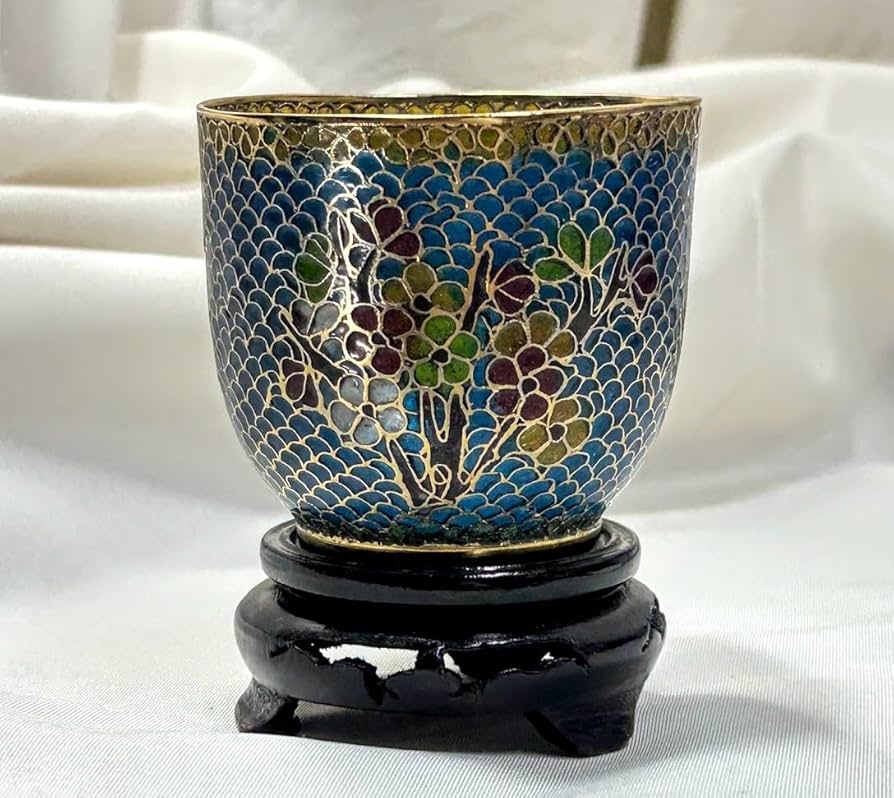 中国 古七宝琺瑯彩 花文 蓋爐 香炉 煎茶碗 3点まとめて V R8616 【公式