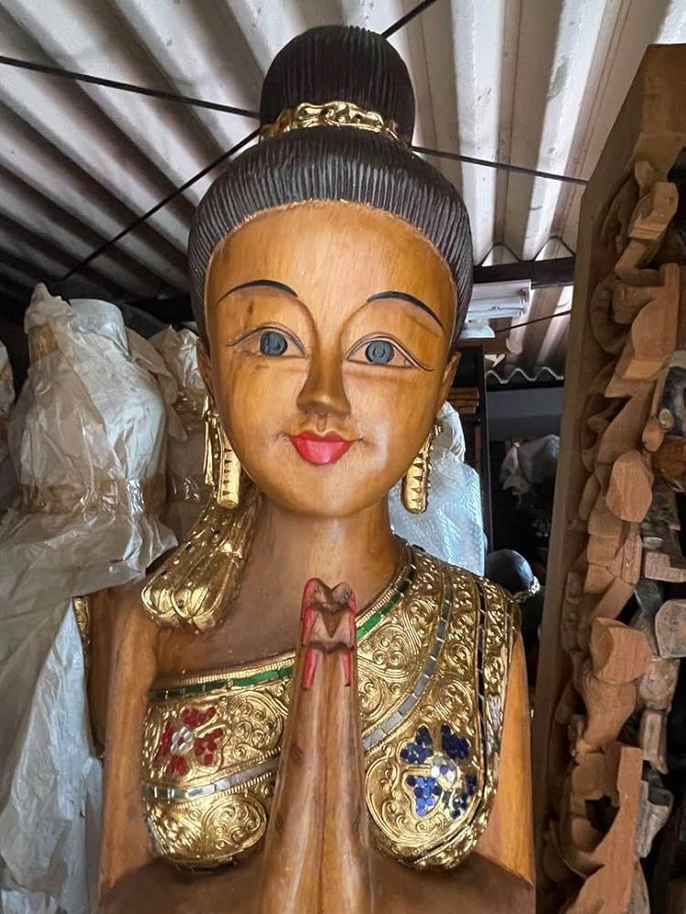 タイ サワディー人形 木製 仏像風彫刻 約145cm ディスプレイ 引取り