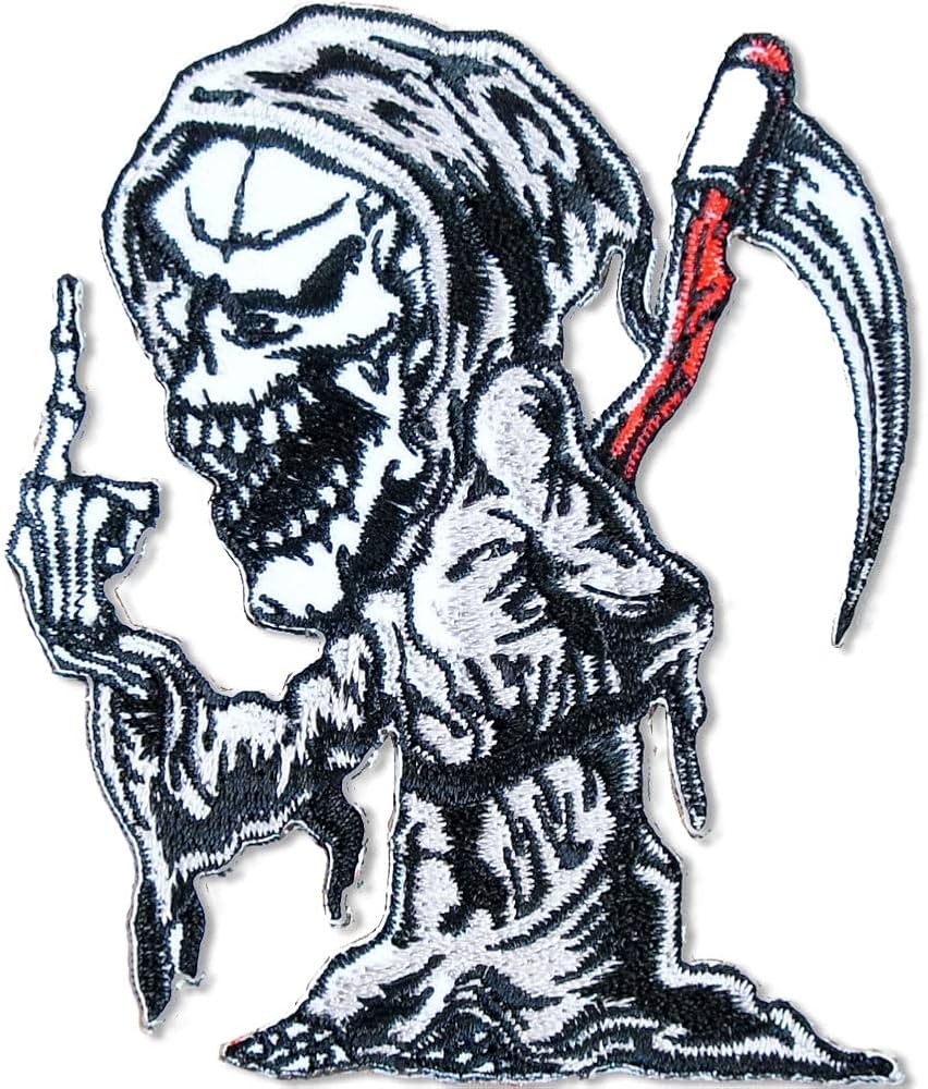 Amazon.co.jp: 刺繍 アイロン ワッペン【死神DEATH】タテ8.6cm ヨコ7.3