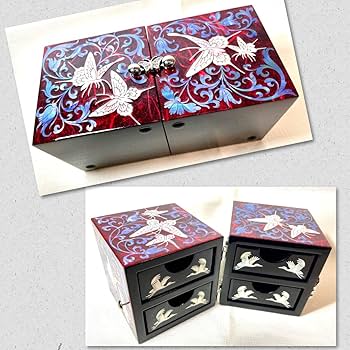 Amazon.co.jp: 極 韓国 螺鈿細工 螺鈿漆器 双子宝石箱ミニ ジュエリー