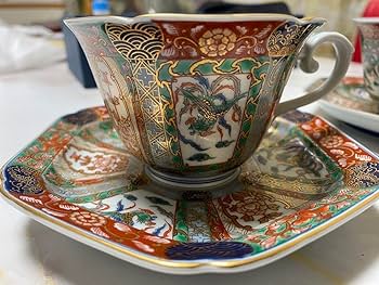 里帰り☆佐治貿易 金彩金盛上草華紋様 ターコイズ カップソーサー