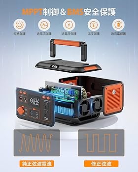 Amazon.co.jp: EBL ポータブル電源 500W 30Ah/444wh ポータブル