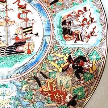 Amazon.co.jp: 古伊万里風 錦手南蛮人黒船文 飾皿 秀峰窯 : ホーム