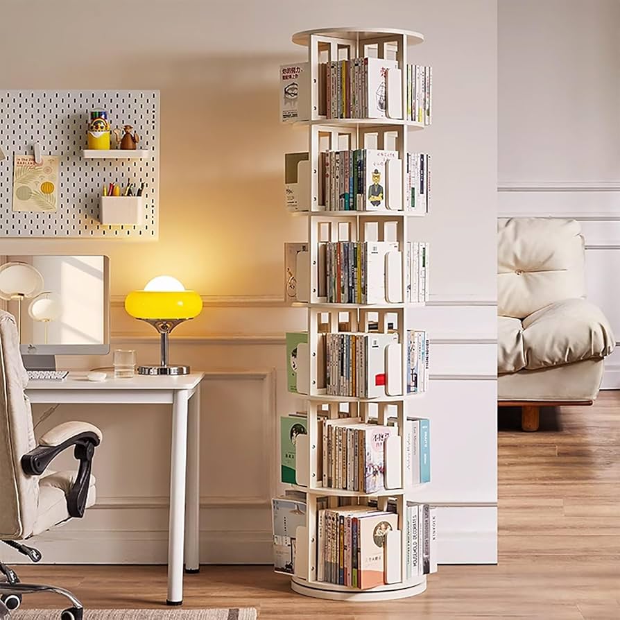 Amazon｜360°回転式 本棚 ラウンド 回転本棚 6段 絵本棚 省スペース
