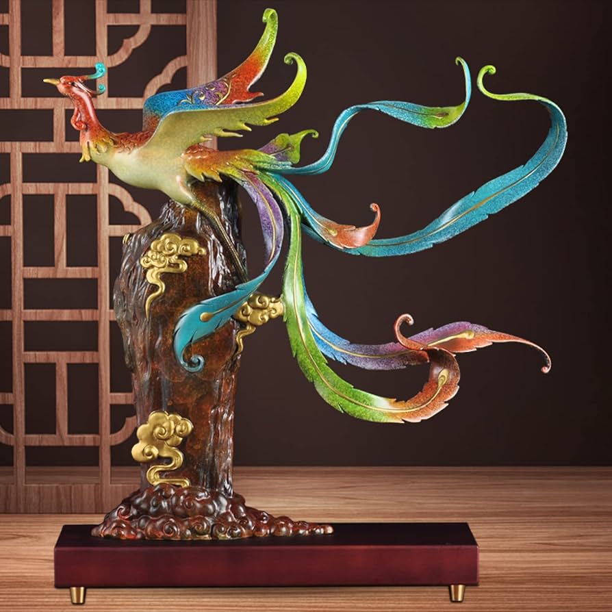Amazon.co.jp: 彫像置物・オブジェカラフルな銅鳳凰の装飾家の彫像の