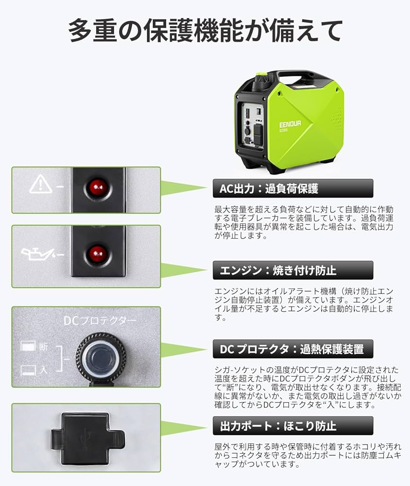 Amazon | EENOUR インバーター発電機 GS2000i 定格出力1.6kVA 正弦波