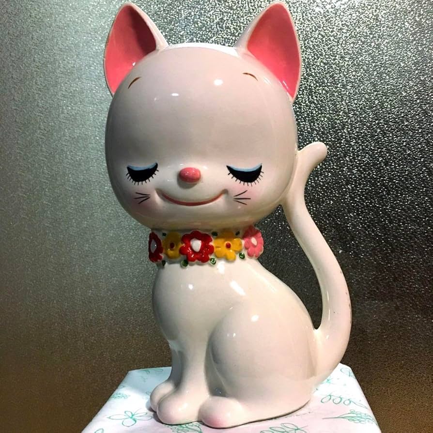 Amazon.co.jp: 内藤ルネ 猫 ネコ 貯金箱 陶器 レトロ 1970年代 当時物