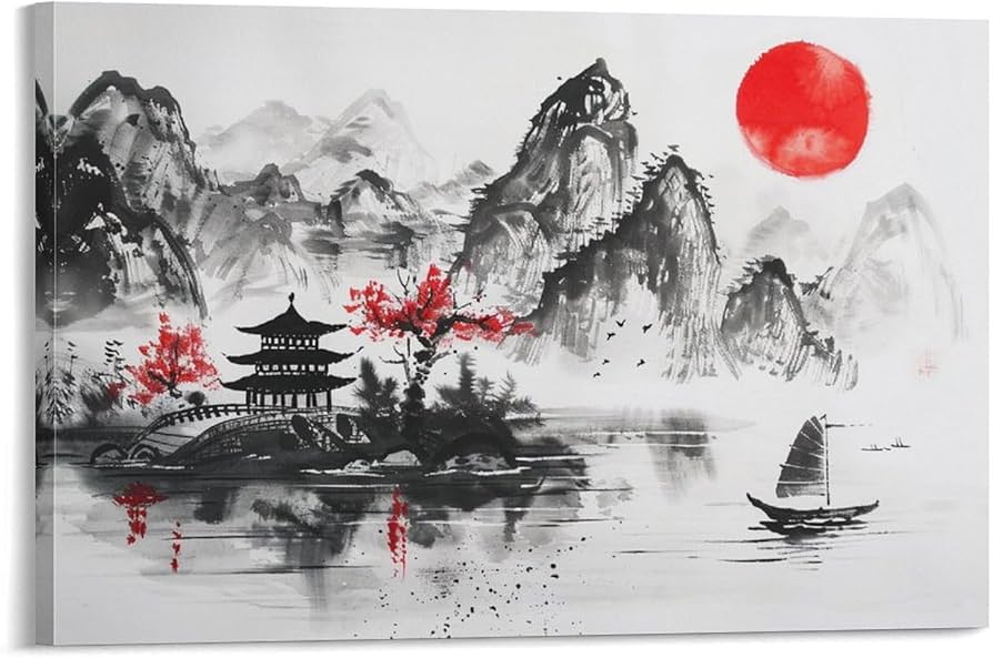 水墨画 風景画 橋と樹木 中国 掛け軸 掛軸 水墨画 風景画 橋と樹木 中国