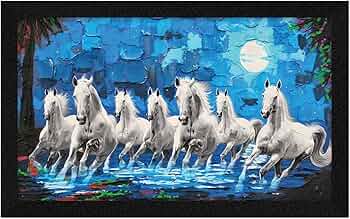 Amazon.co.jp: ArtX Sサイズ 7 白 幸運 走る馬 日の出 風水 ウォール