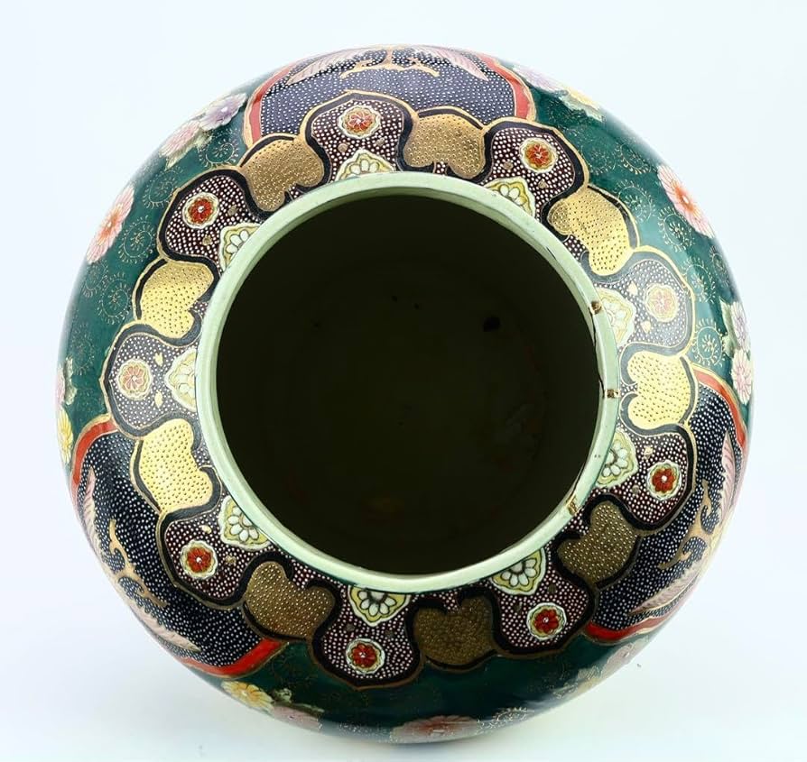 薩摩焼双耳花瓶 飾壺 獅子耳 花柄 金彩 両耳付 花瓶