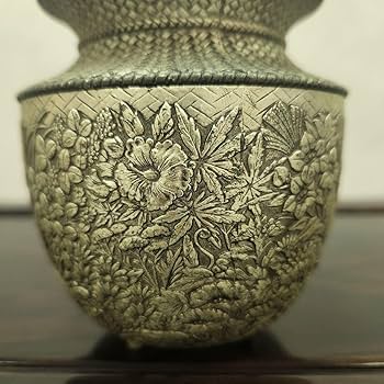 と743☆金工師鍛栄造 七草模様香炉 網代編文 香道具 共