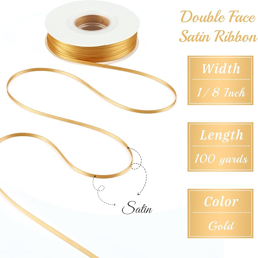 Amazon.co.jp: DINDOSAL 細いゴールドリボン 1/8インチ 細いシルク