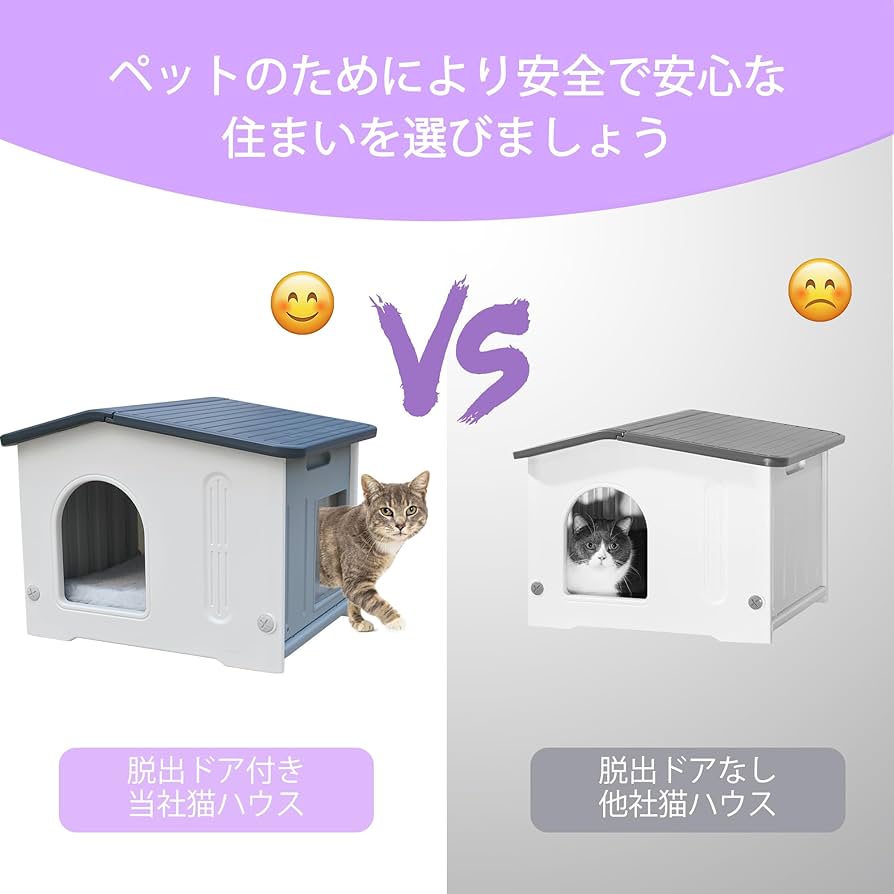 Amazon | プラスチック製 耐候性 猫ハウス 屋内・屋外兼用 脱出口