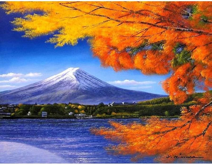 油絵 油彩 油彩画 絵 絵画【富士山と紅葉】