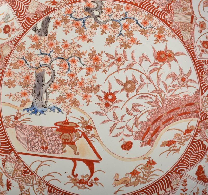 九谷 古九谷 赤絵金彩 花文 飾皿 大皿 九谷焼 古九谷 赤絵金彩 花