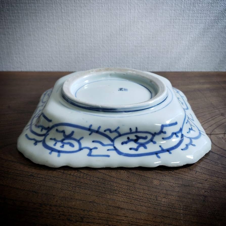 骨董伊万里 線描 染付 鳳凰文 角皿 隅切 1客 【公式通販】