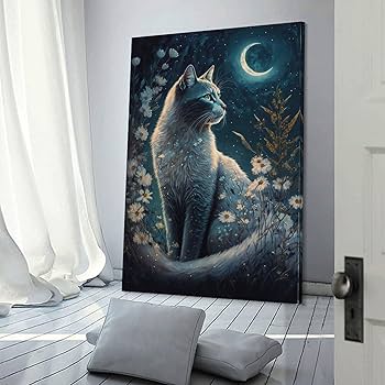 Amazon.co.jp: 絵画 猫と月の夜インテリア 絵画 超リアルな動物