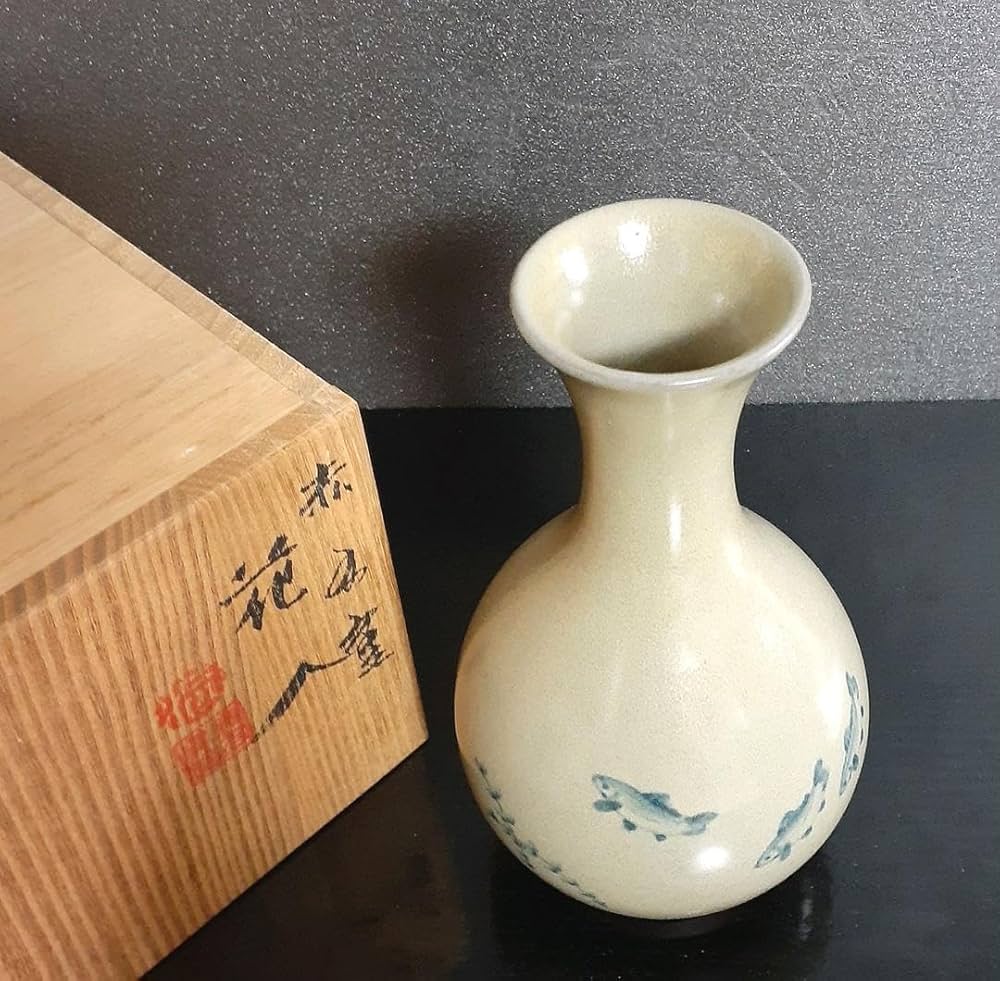 Amazon.co.jp: 人間国宝 佐渡 無名異焼五代伊藤赤水造 染付 水藻に魚の