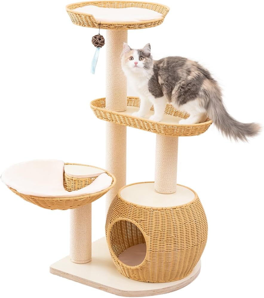 Amazon | [SUMIKA ratanto!シリーズ 人工ラタン製 小型 キャットタワー