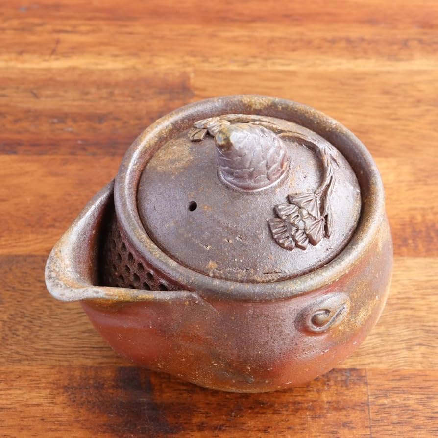 51.備前焼 宝瓶 登り窯 松 まつ マツ 6角 手びねり 急須 ㊾備前焼 宝瓶