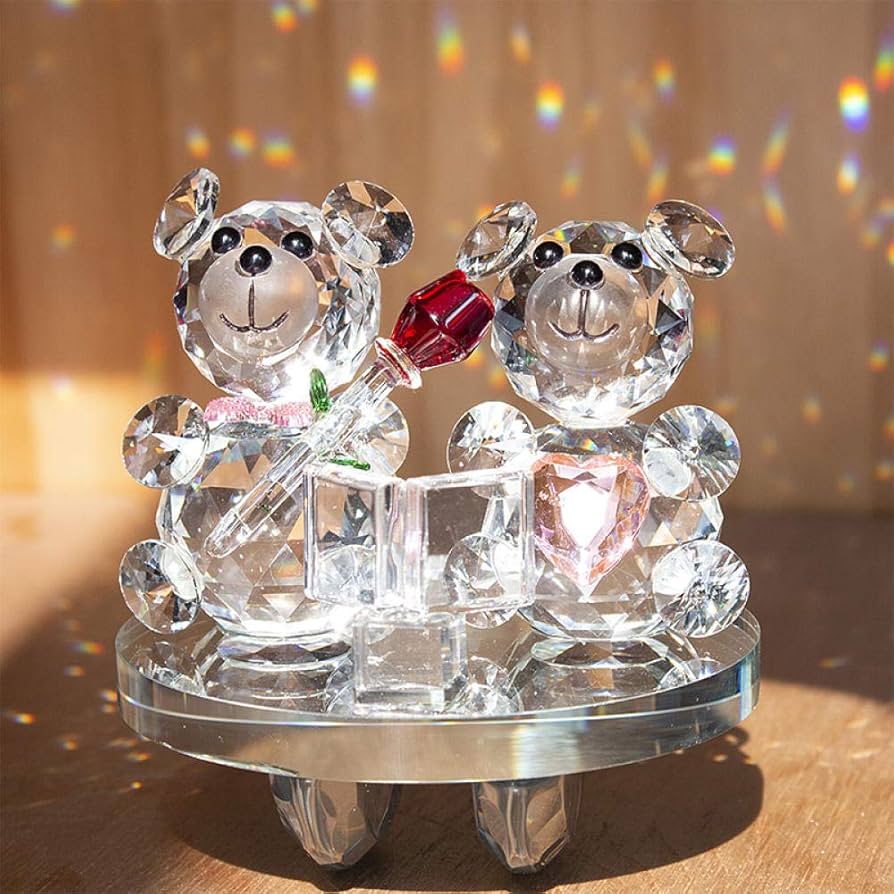 Amazon.co.jp: 彫像彫刻鑑賞 クリスタルガラスハート型クマ置物要素家