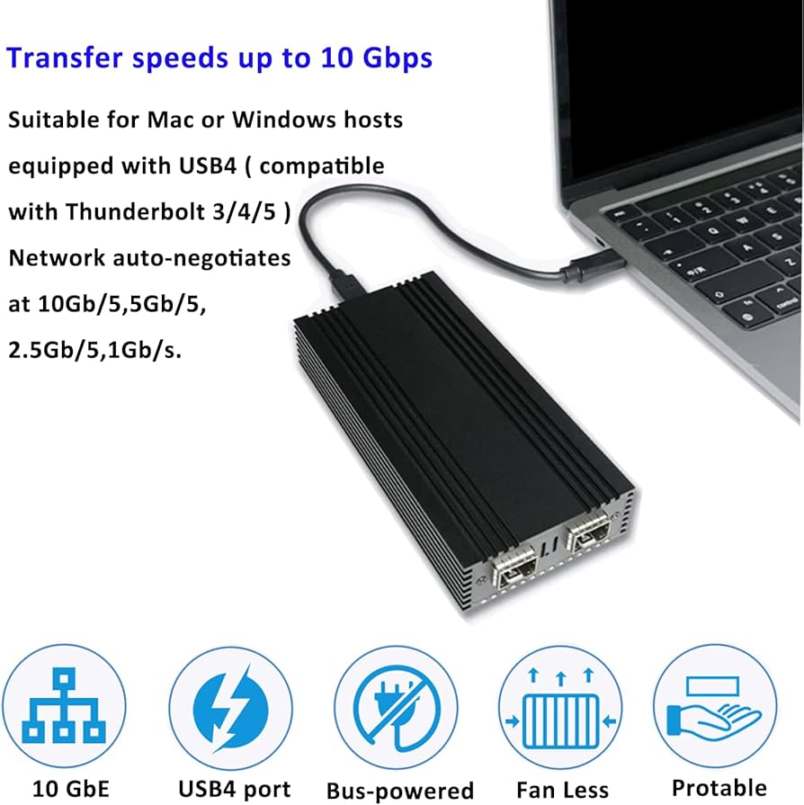 Amazon.com: USB4 to Dual 10Gb SFP+ Fiber Port Ethernet Network