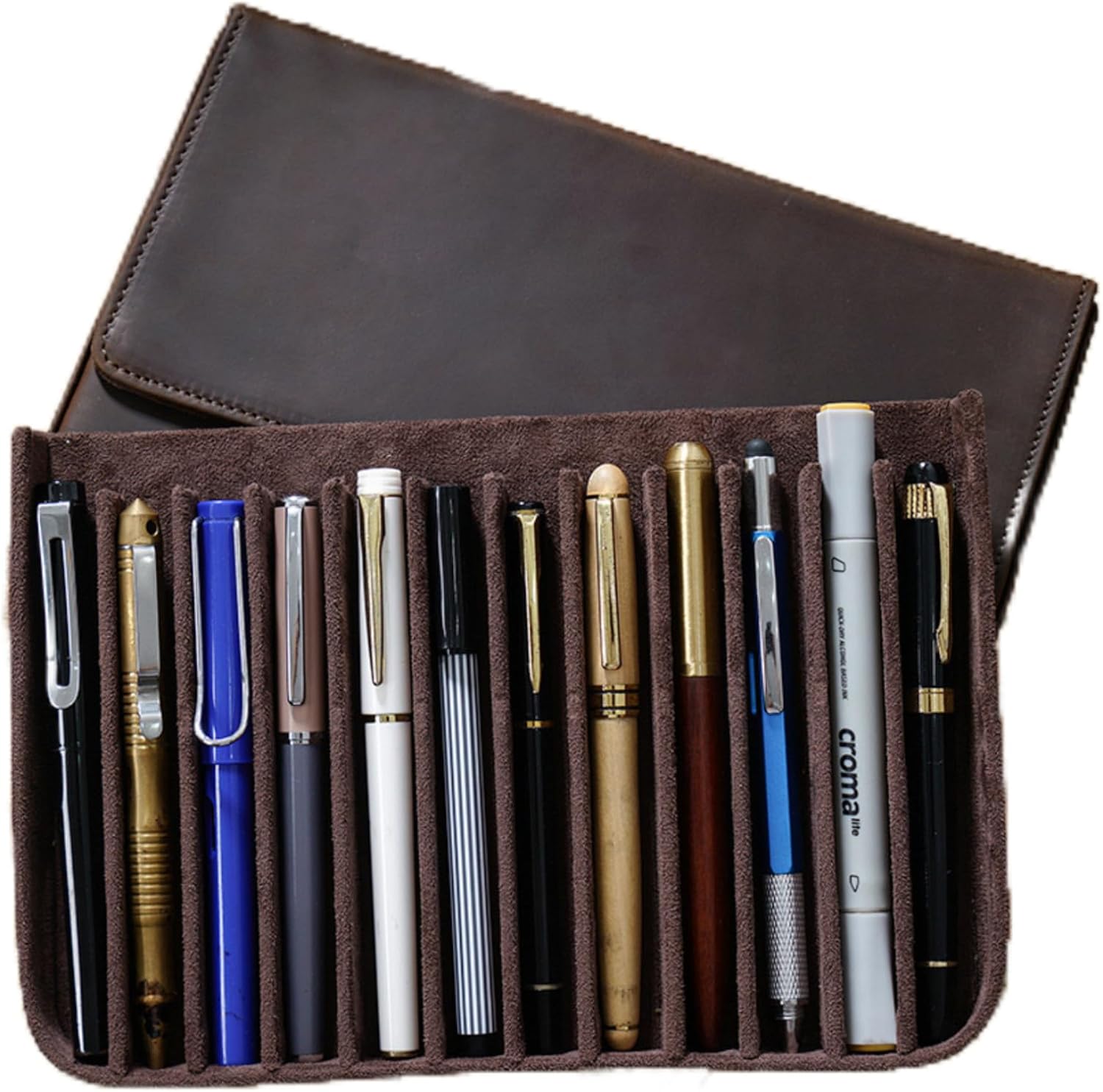 UPRESYE レザー万年筆ケース、本革ペンシルケース ハンドメイドレザー