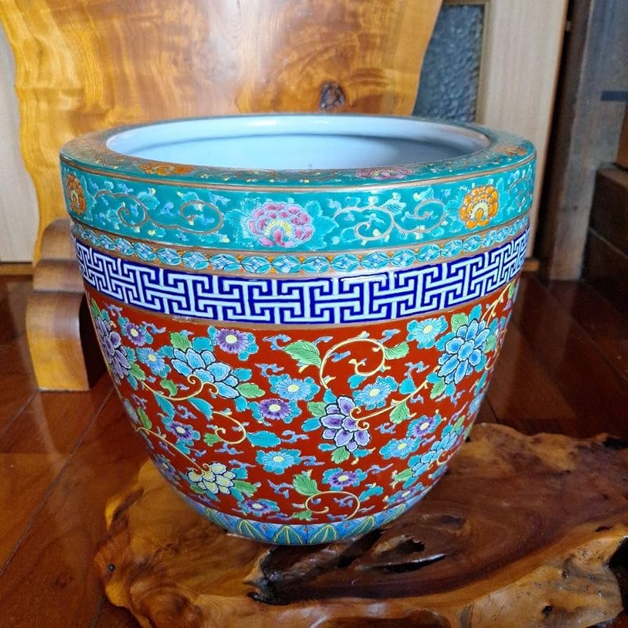 骨董 大型 火鉢 伊万里 染め付け 丸紋 睡蓮鉢 金魚 メダカ 鉢カバー