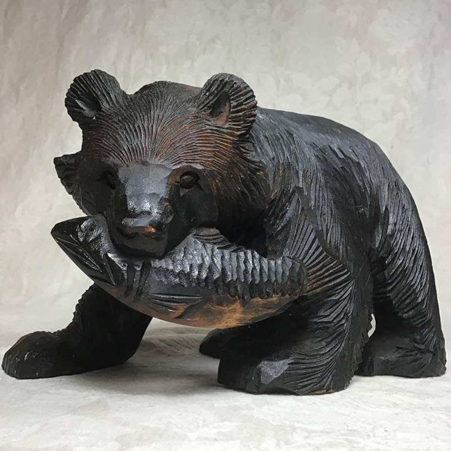 Amazon.co.jp: 22cm 木彫り 熊 北海道 アイヌ 鮭 クマ 民芸置物 レトロ