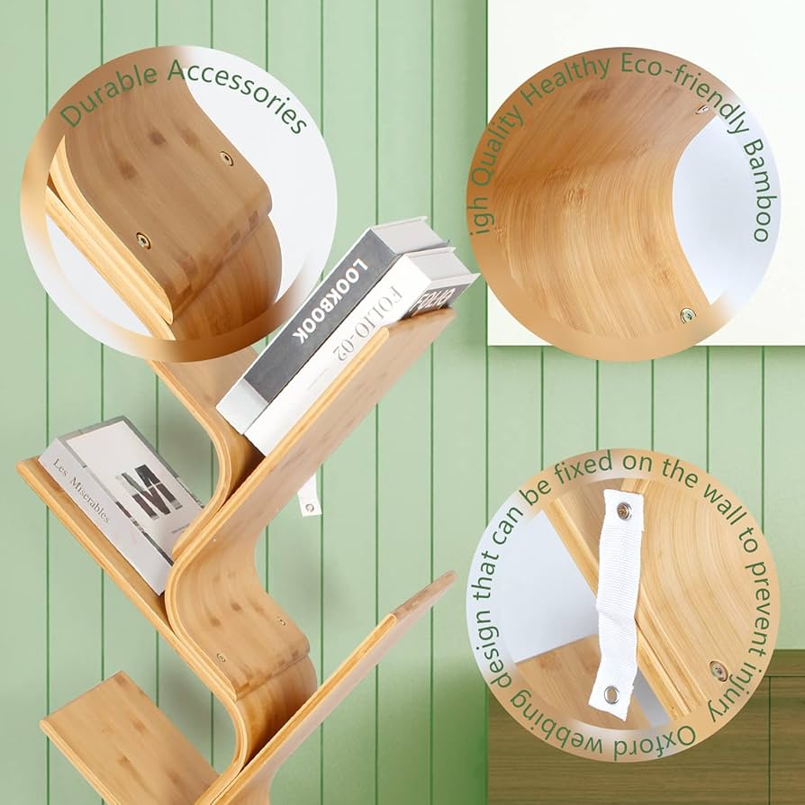 Amazon.co.jp: NA 4段 竹の木 モダン 本棚 創造的 曲線 スタンディング