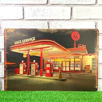 Amazon.co.jp: 656番ガスステーション ガソリンスタンド風景レトロ