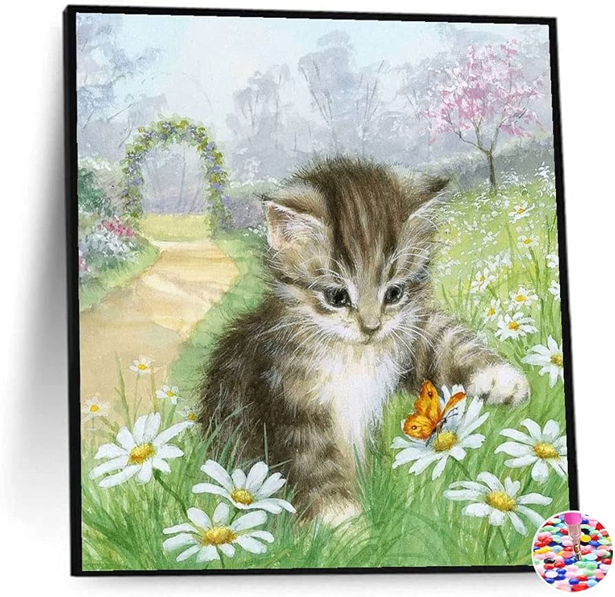 Amazon | ダイヤモンドアート 猫 花 5dダイヤモンド塗装キット