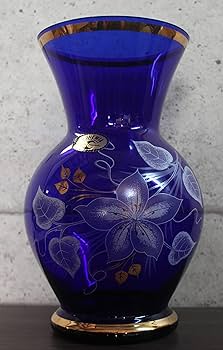 Amazon.co.jp: ボヘミアングラス ボヘミアガラス 青色花柄 花瓶