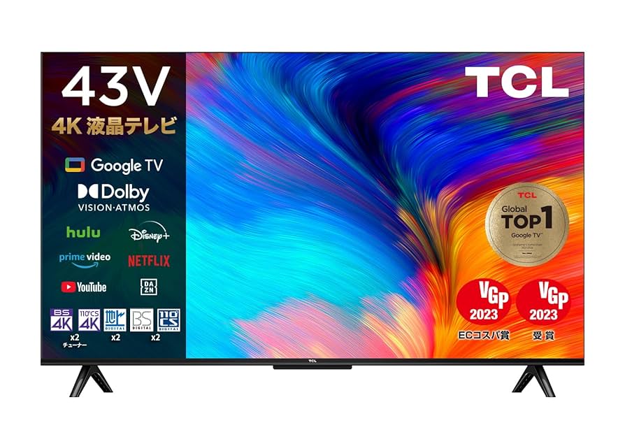 TCL 43V型 4K対応 液晶テレビ スマートテレビ 壁掛け TCL 43V型 4K対応