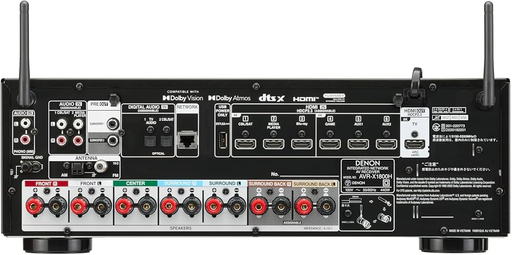 Denon AVR-X1800H Receptor estéreo AV de 7.2 canais – 80 W/canal