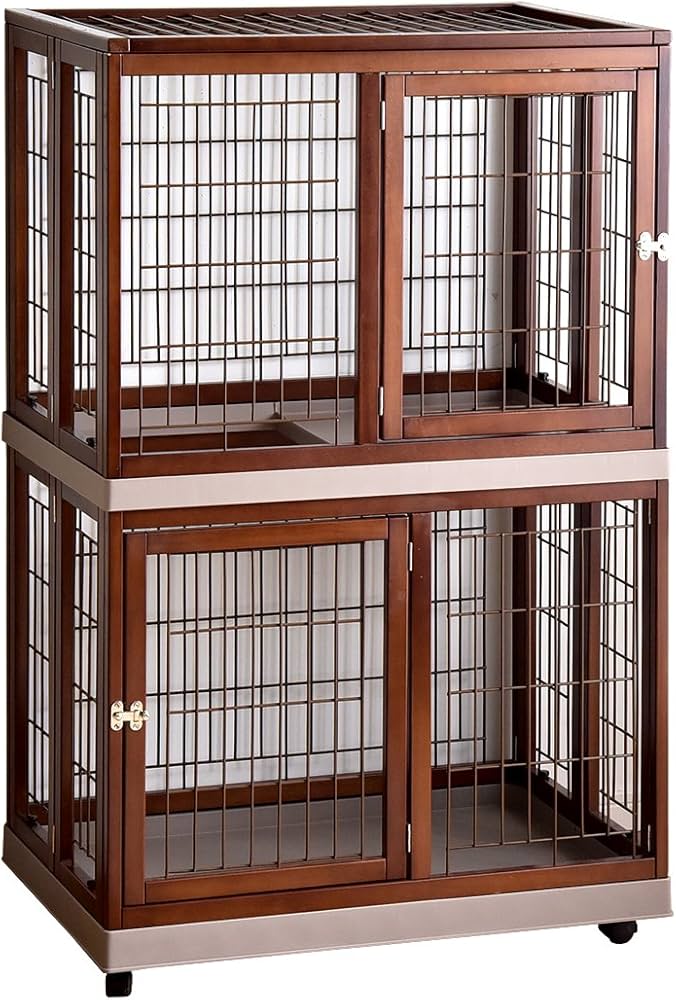 Amazon.co.jp: タンスのゲン 猫ケージ 木製 2段 高さ126cm ロック式