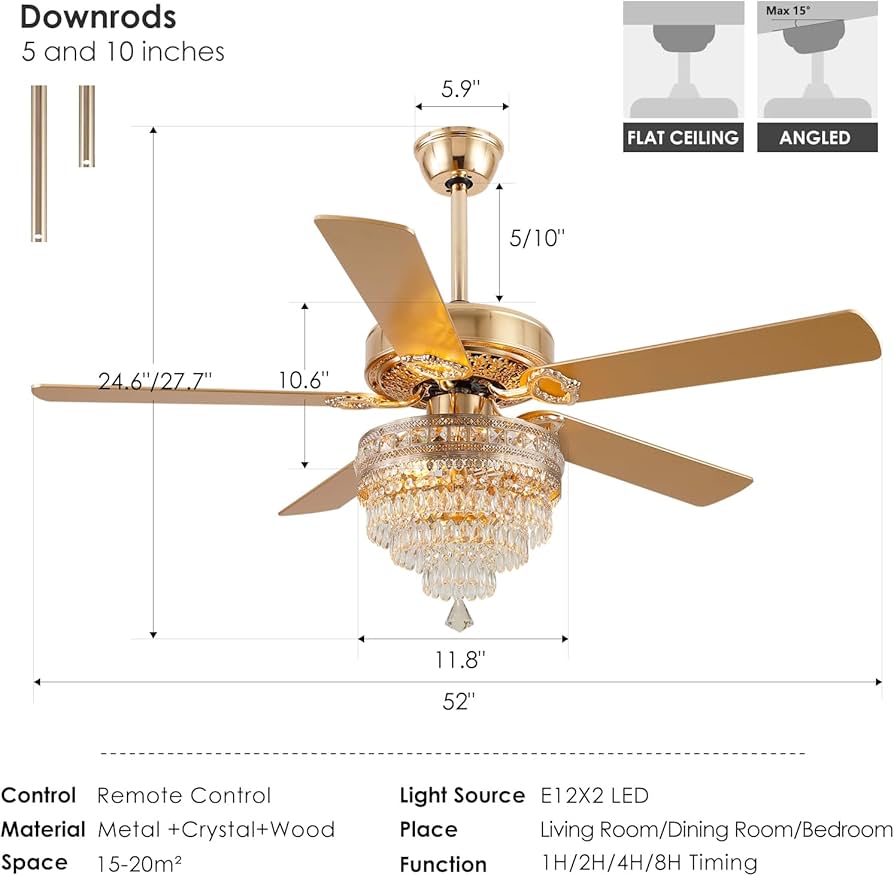 Crystal Ceiling Fan Fandelier with Lights - 52