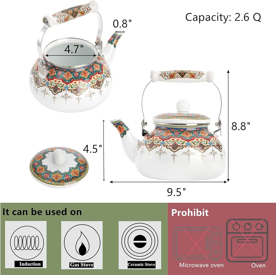 Amazon.com: ZOOFOX Ceramic Enamel Tea Kettle, 2.6 Quart Large