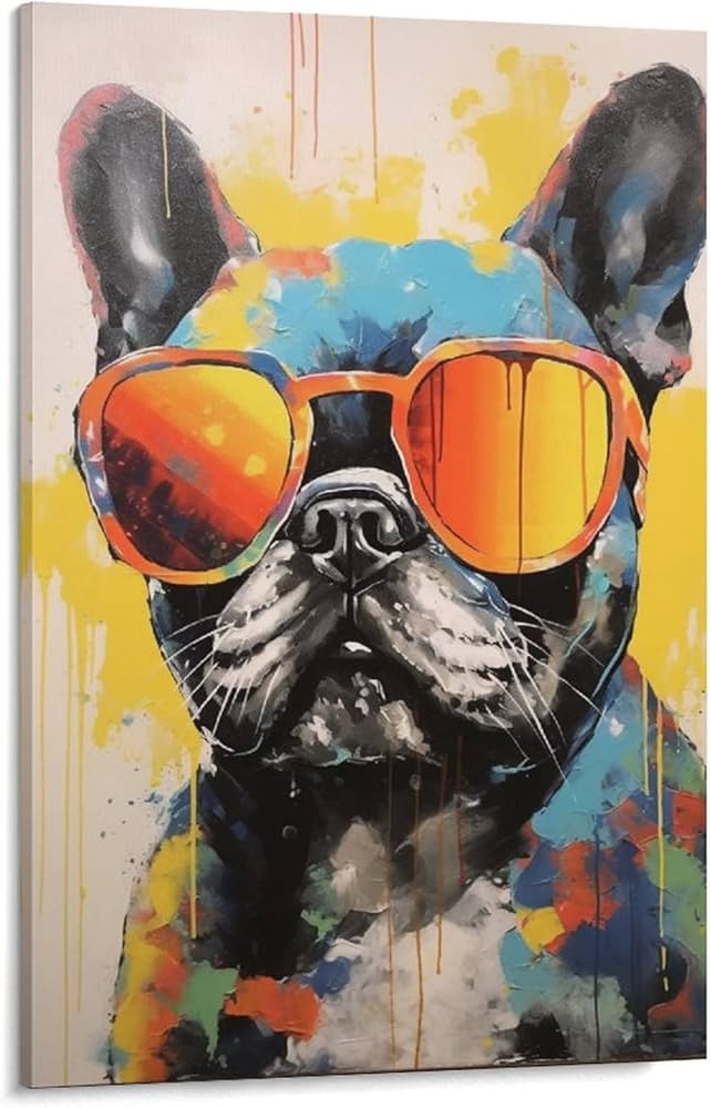 フレンチブルドック メガネ アート 絵画 新品 フレンチブルドック
