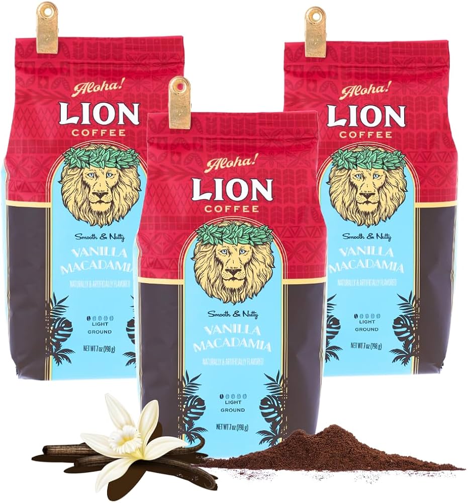 Amazon.co.jp: ライオンコーヒーバニラマカダミア7oz(198g)×3個セット