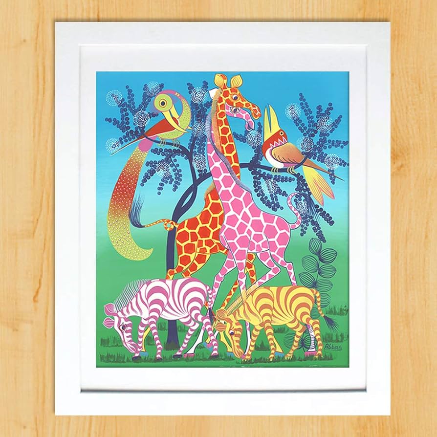 Amazon.co.jp: ティンガティンガアート 『キリンのカップルと動物たち