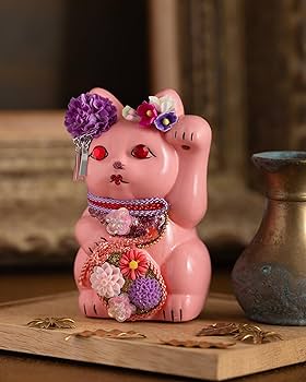 Amazon.co.jp: ご縁猫 舞子はん(S-SIZE ピンク Pink）左手あげ/陶器