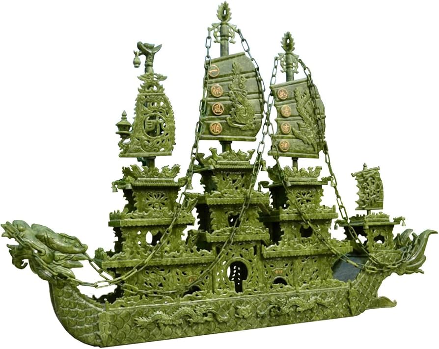 Amazon.co.jp: 中国天然グリーン翡翠石彫刻風水ドラゴン セーリング