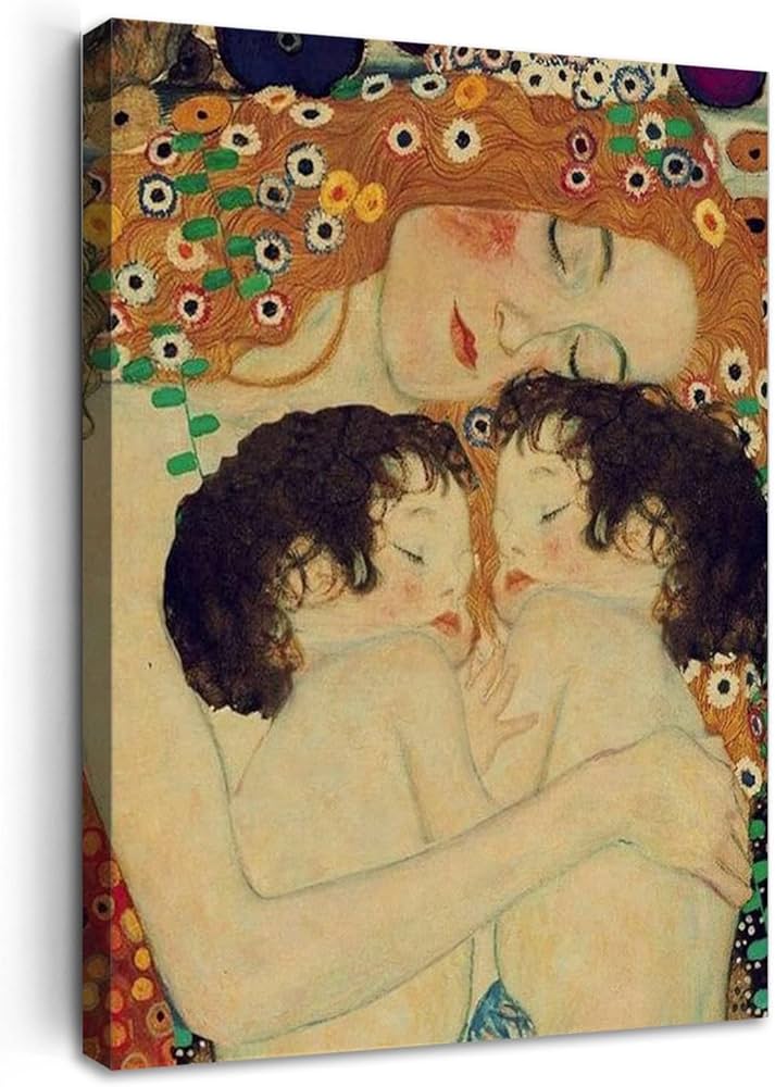 模写 グスタフ・クリムト 油彩キャンバス【母と子】 油彩画 模写